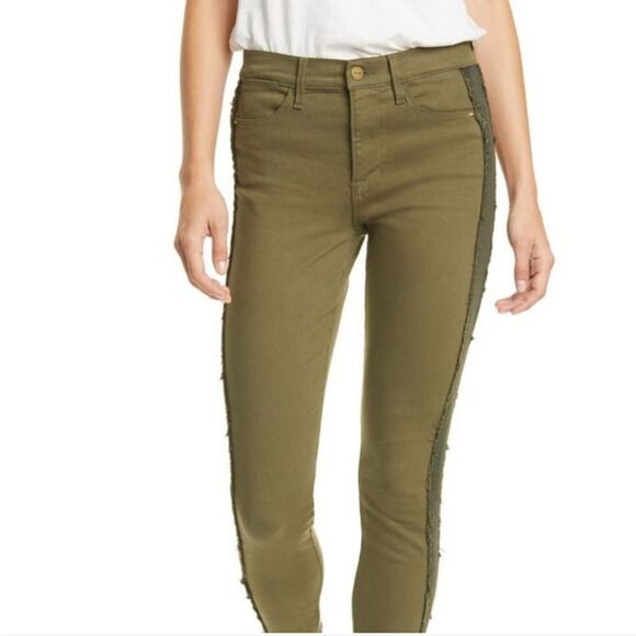 Frame Le High Skinny Raw Hem Military Green Jeans Size 33 - Picture 1 of 7